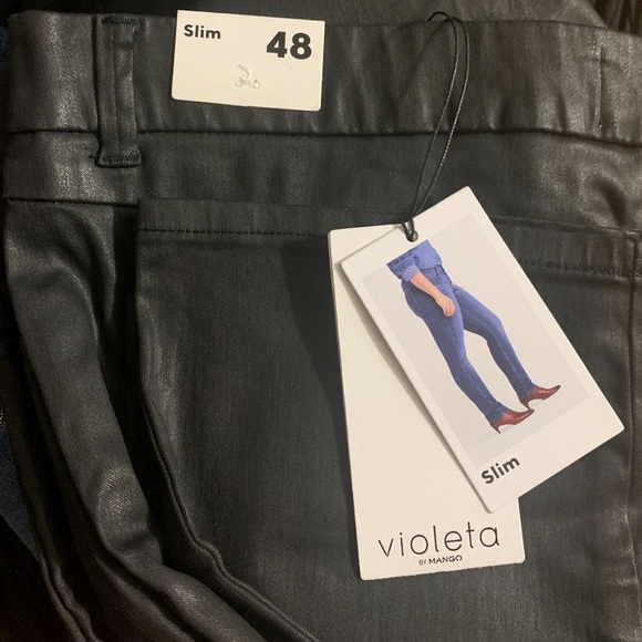 VIOLETA BY MANGO COATED SLIM JEANS - BLACK SIZE 16 (NEW WITH TAGS) - Picture 6 of 6